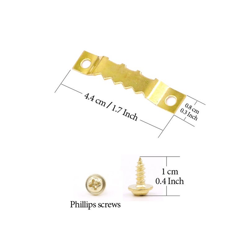 Rustark 120Pcs Golden Stainless Steel Sawtooth Picture Hangers Frame Hanging Hangers Double Hole with Screws for Picture Painting Frame Cross-Stitch - Image 2